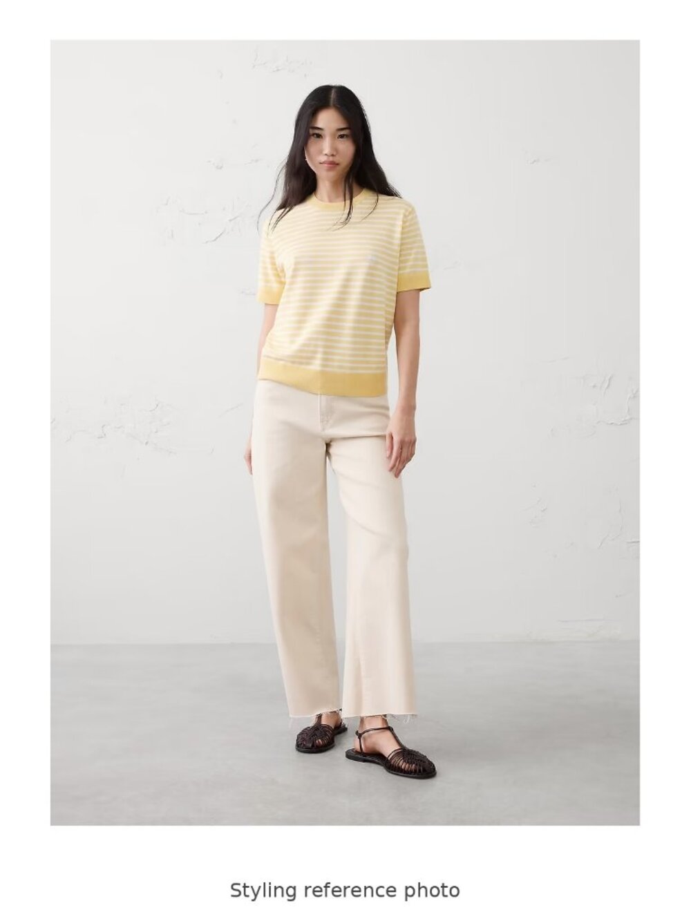 Banana Republic Striped Forever Sweater T-Shirt Yellow Cream XS